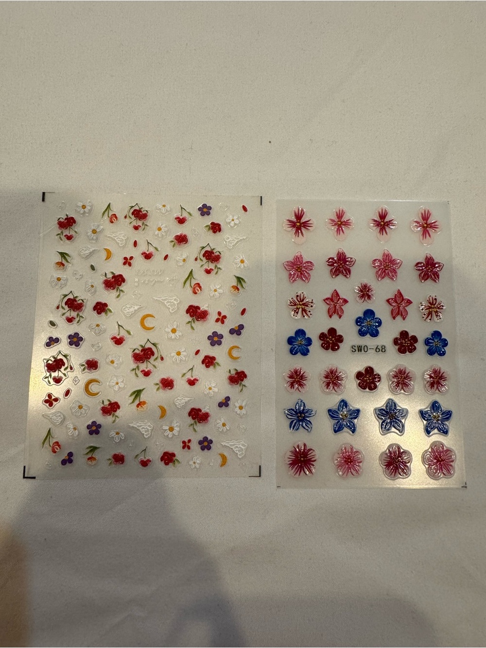 Floral Nail Art Sticker Sheets - Red, Pink, Blue, Purple, Gold Accents